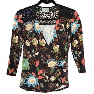 Anthropologie Maeve Marywood Wrap Top Paisley Print Crochet Inset Size Small